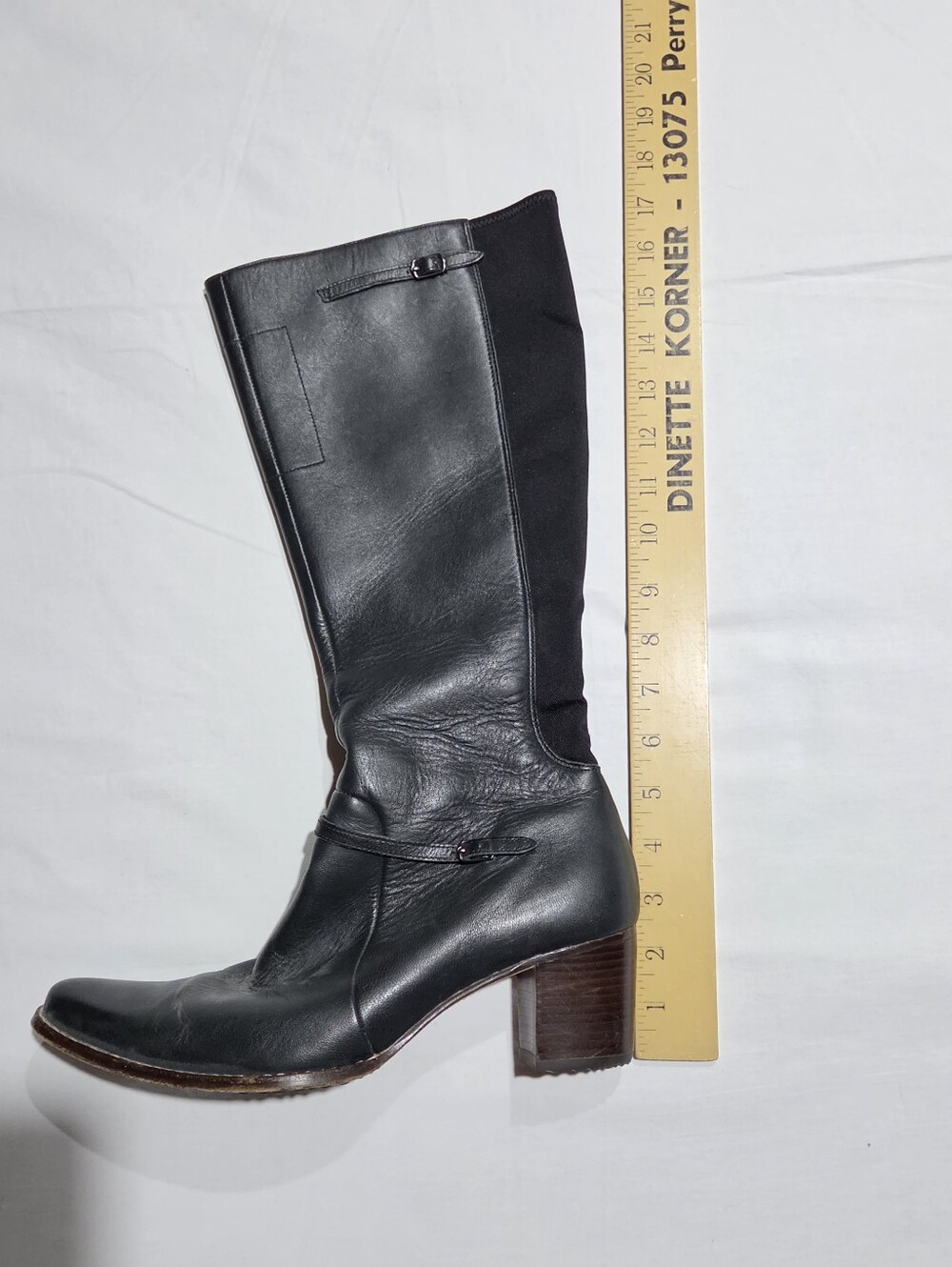 Timberland Black Leather Knee High Heeled Boots 9M Side Zipper - Picture 8 of 8